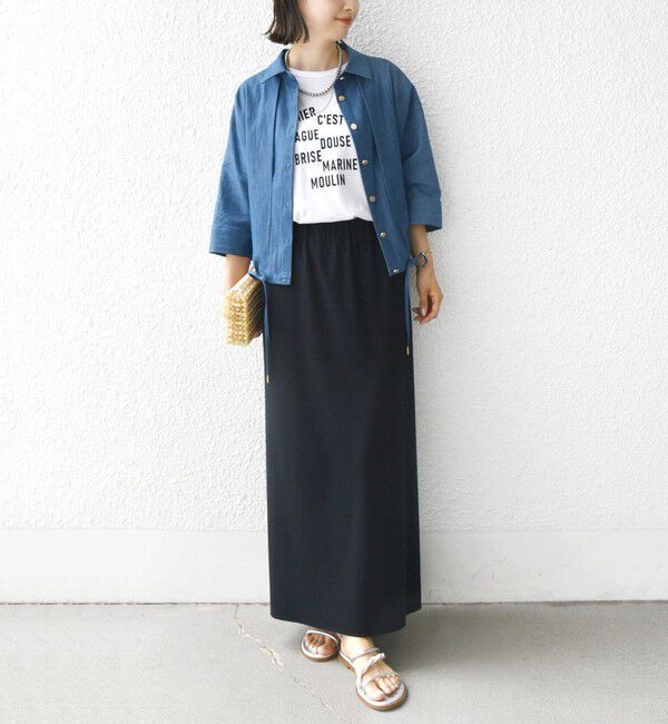 SHIPS for women「《追加予約》【WEB限定】〈手洗い可能〉デニム ライク タック 裾 ドロスト 羽織 シャツ」|シャツ・ブラウス|