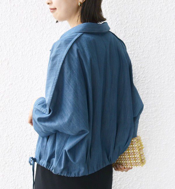 SHIPS for women「《追加予約》【WEB限定】〈手洗い可能〉デニム ライク タック 裾 ドロスト 羽織 シャツ」|シャツ・ブラウス|