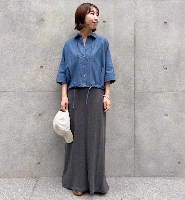 SHIPS for women「《追加予約》【WEB限定】〈手洗い可能〉デニム ライク タック 裾 ドロスト 羽織 シャツ」|シャツ・ブラウス|
