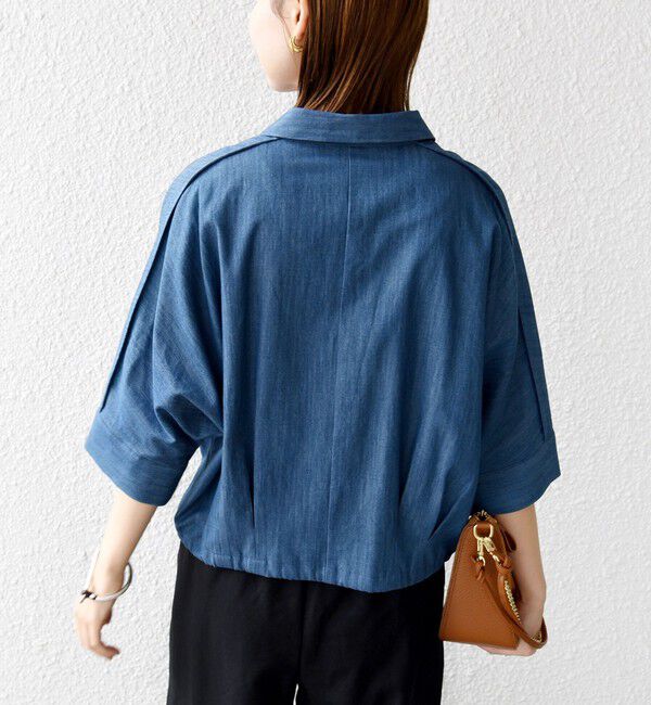 SHIPS for women「《追加予約》【WEB限定】〈手洗い可能〉デニム ライク タック 裾 ドロスト 羽織 シャツ」|シャツ・ブラウス|