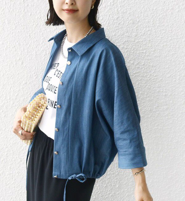 SHIPS for women「《追加予約》【WEB限定】〈手洗い可能〉デニム ライク タック 裾 ドロスト 羽織 シャツ」|シャツ・ブラウス|