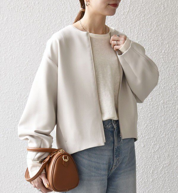 SHIPS any「SHIPS any:〈洗濯機可能〉ダブルクロス ノーカラー ジップ ブルゾン［NAVY BLUE］」|ノーカラージャケット|