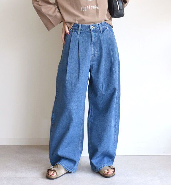 SHIPS for women「〈洗濯機可能〉2タック カーブ デニム パンツ」|デニム|