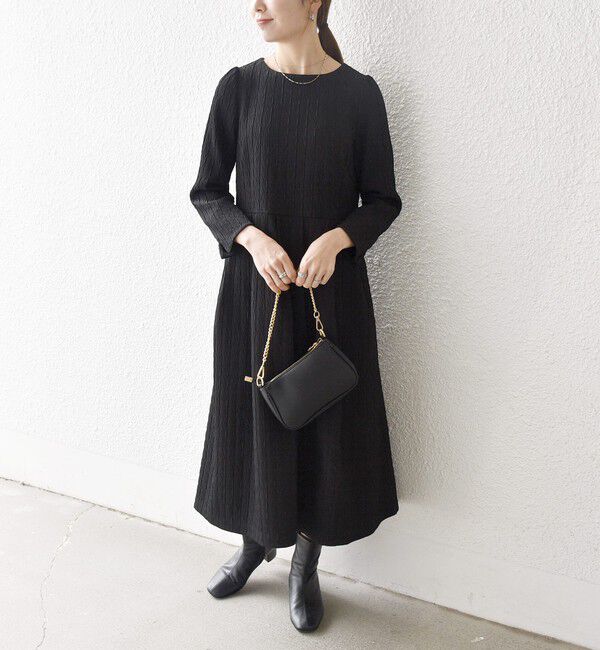 SHIPS any「SHIPS any:〈手洗い可能〉ジャカード ウエスト タック ノーカラー ワンピース［NAVY BLUE］」|ワンピース|