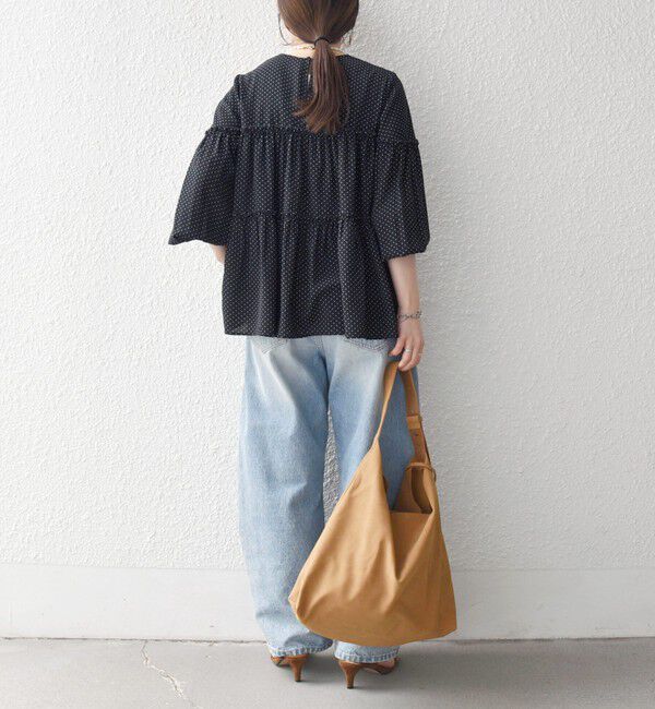 SHIPS any「SHIPS any:〈洗濯機可能〉ドット ノーカラー ティアード フレア ブラウス」|シャツ・ブラウス|