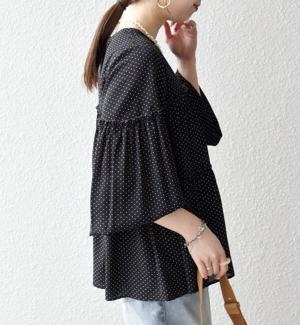 SHIPS any「SHIPS any:〈洗濯機可能〉ドット ノーカラー ティアード フレア ブラウス」|シャツ・ブラウス|