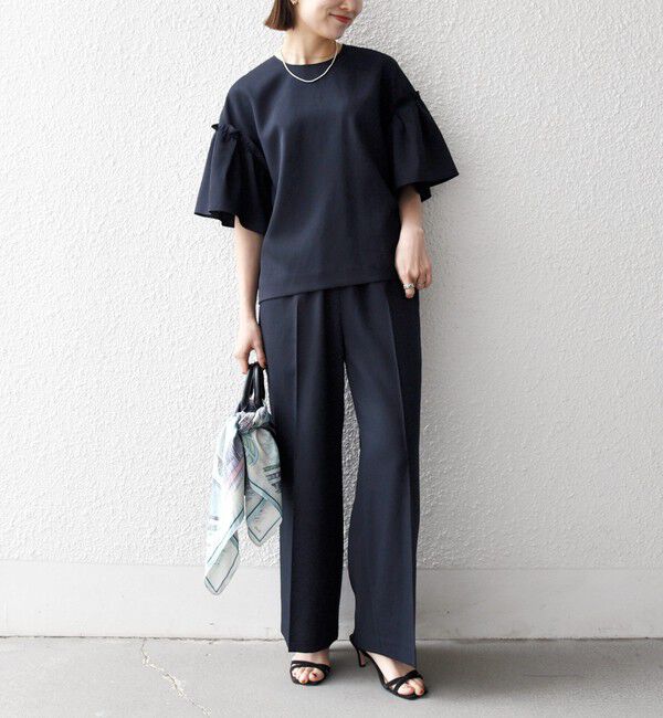 SHIPS any「《予約》SHIPS any:〈洗濯機可能〉リネン ライク ブラウス &times; イージー パンツ セットアップ」|その他|ブラック