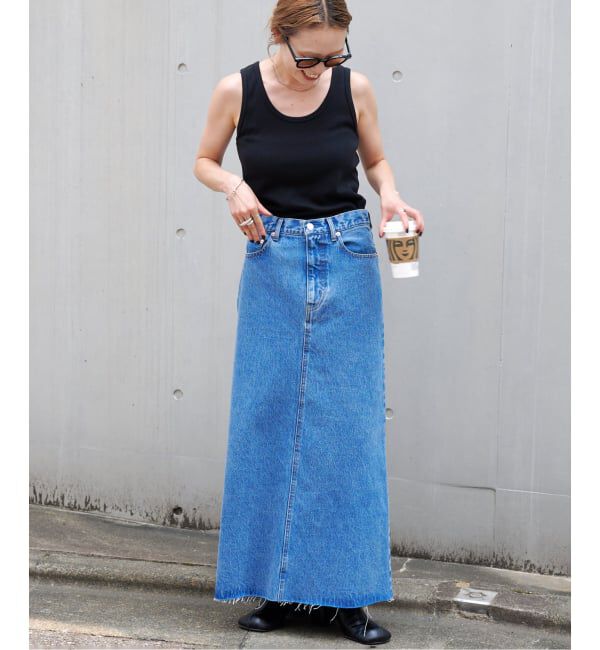 OUTDOOR PRODUCTS Usual Things「追加4ULTデニムスリットリーンスカート」|スカート|