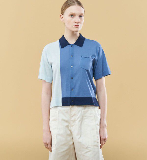 GALERIE VIE「クレープコットンカラーコンビ シャツカーディガン」|ニット・セーター|