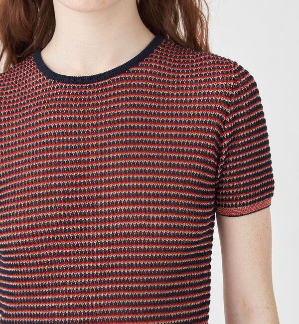 MACPHEE「コットンナイロンラメボーダー ハーフスリーブプルオーバー」|ニット・セーター|
