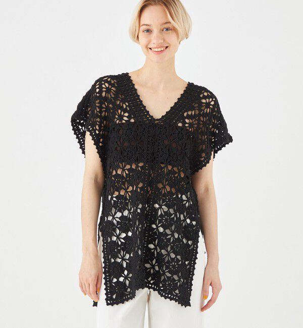 MACPHEE「モチーフクロシェット Vネックプルオーバー」|ニット・セーター|