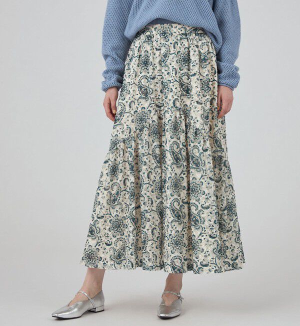 SOULEIADO「ポリエステルプリント ティアードマキシスカート」|フレア|
