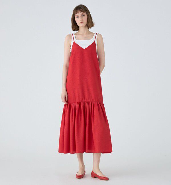MACPHEE「【WEB限定】クレープサテン ティアードキャミソールワンピース」|ワンピース|