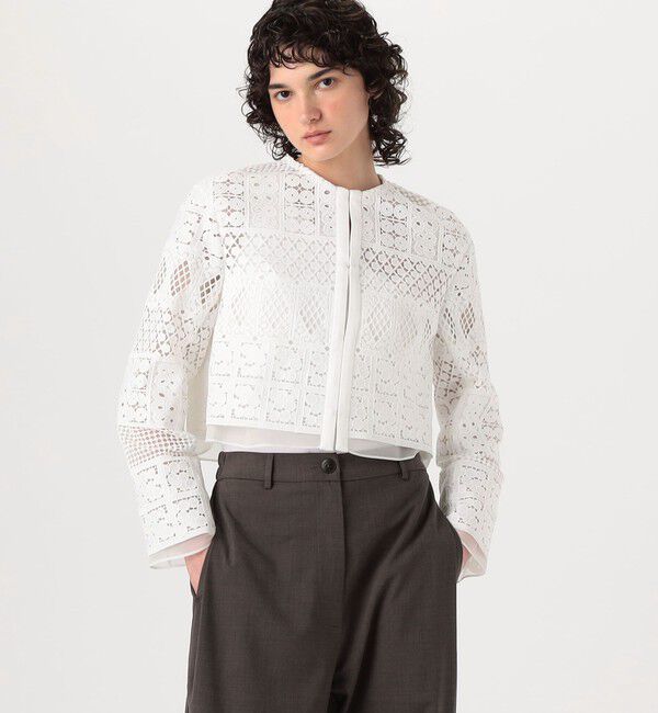 DES PRES「パッチワークレース ノーカラーブルゾン」|テーラードジャケット|