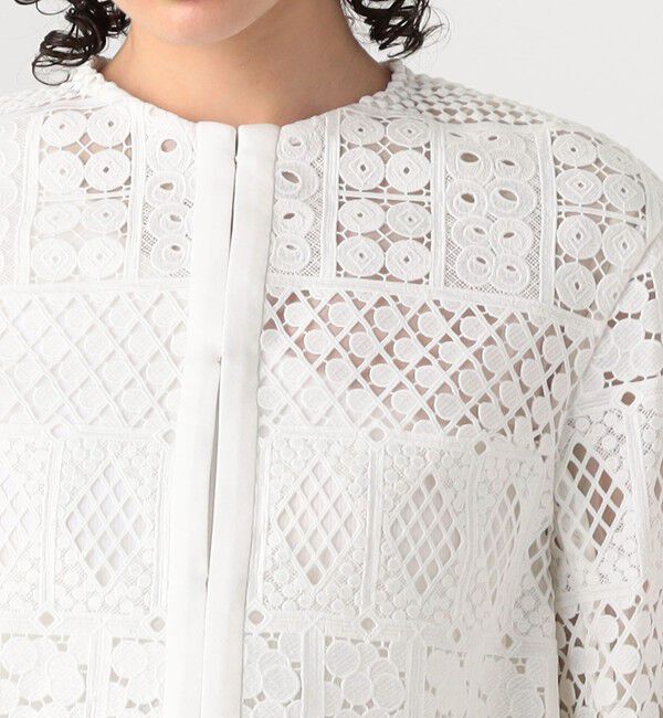 DES PRES「パッチワークレース ノーカラーブルゾン」|テーラードジャケット|