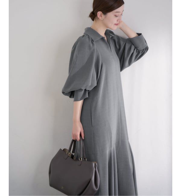 IENA「&NAVY メランジツイルギャザーワンピース」|ワンピース|