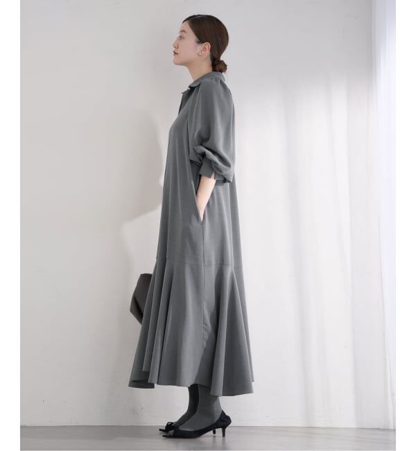 IENA「&NAVY メランジツイルギャザーワンピース」|ワンピース|