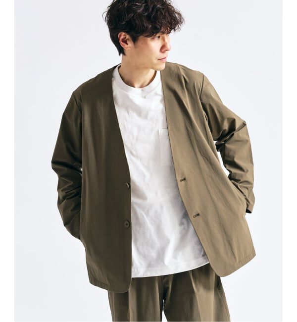 417 EDIFICE「【FREE MOTION】 カーディガンジャケット」|ノーカラージャケット|カーキ