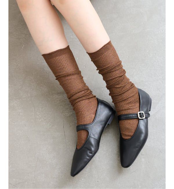  「piedinudi/ ピエディヌーディー LAME RIB HIGH」|ソックス|ブラウン