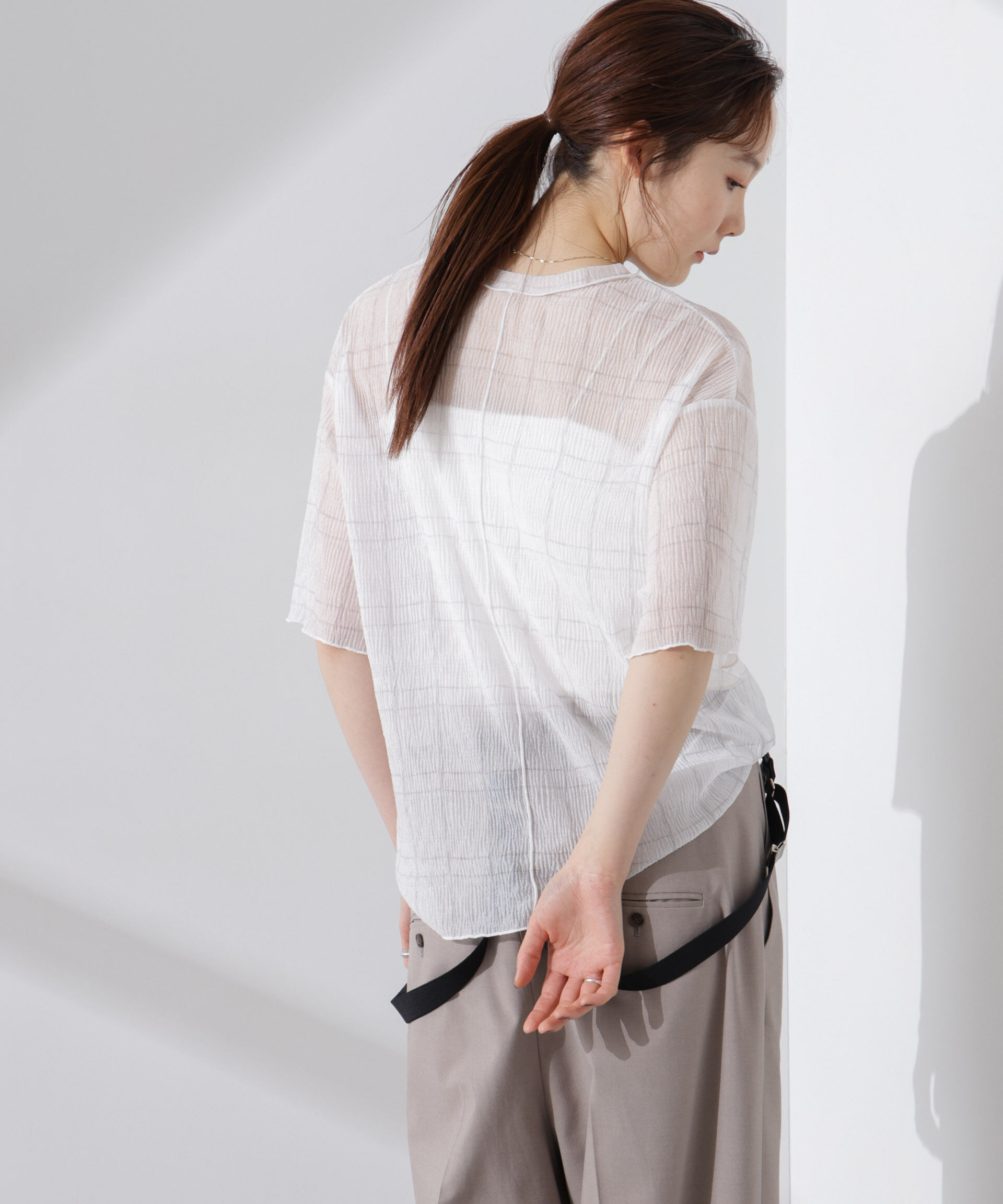 nano･universe「楊柳チェックシアーカットTシャツ」|Tシャツ・カットソー|