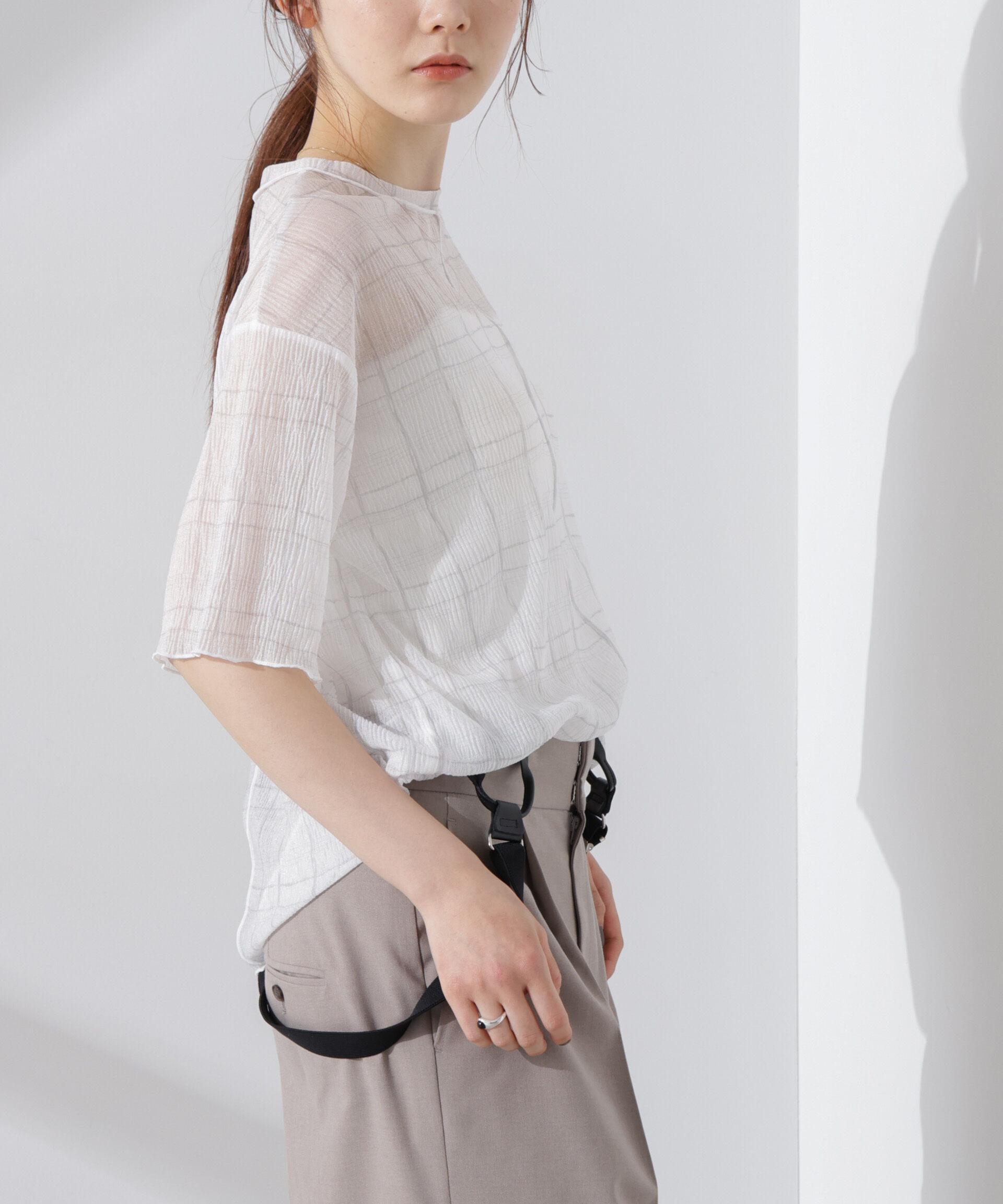 nano･universe「楊柳チェックシアーカットTシャツ」|Tシャツ・カットソー|