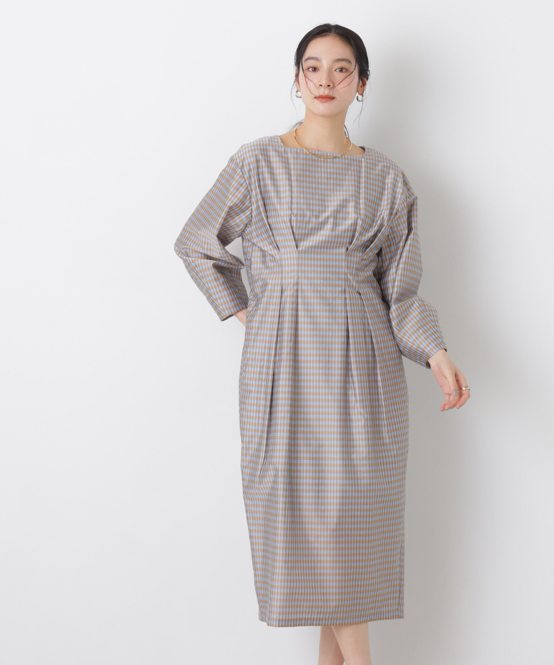 nano･universe「コンストラクテッドシェイプチェックワンピース」|ワンピース|