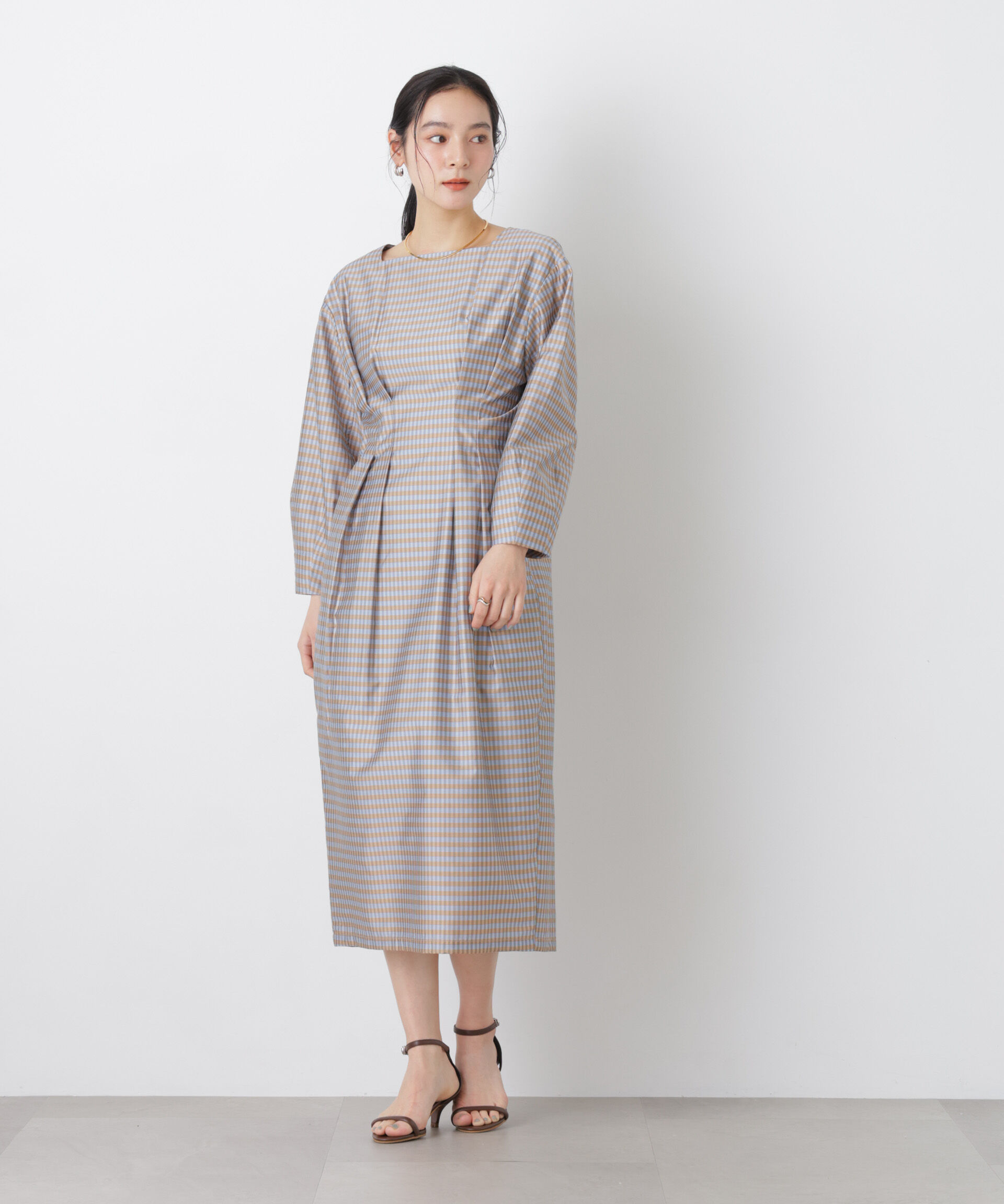 nano･universe「コンストラクテッドシェイプチェックワンピース」|ワンピース|