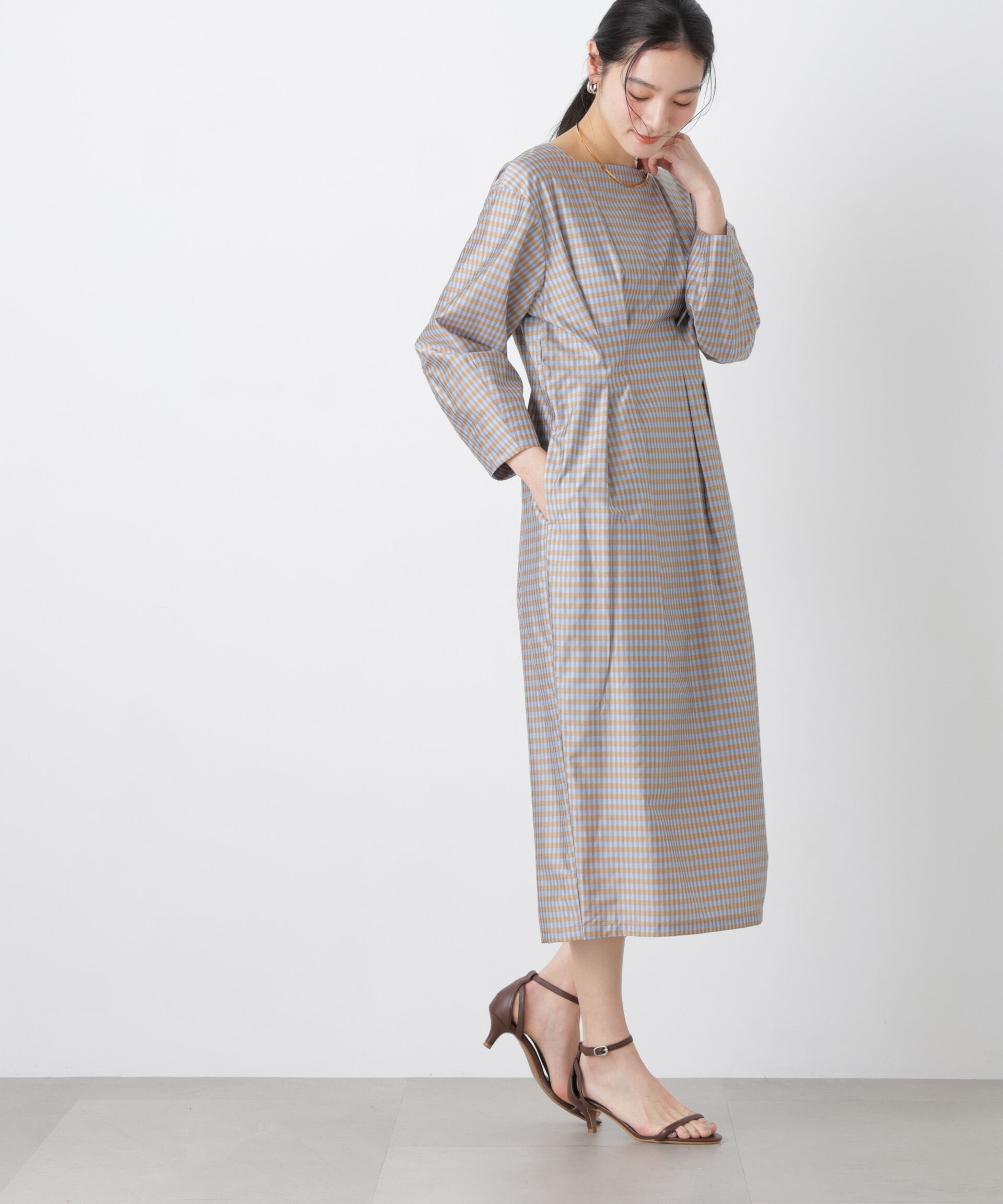 nano･universe「コンストラクテッドシェイプチェックワンピース」|ワンピース|