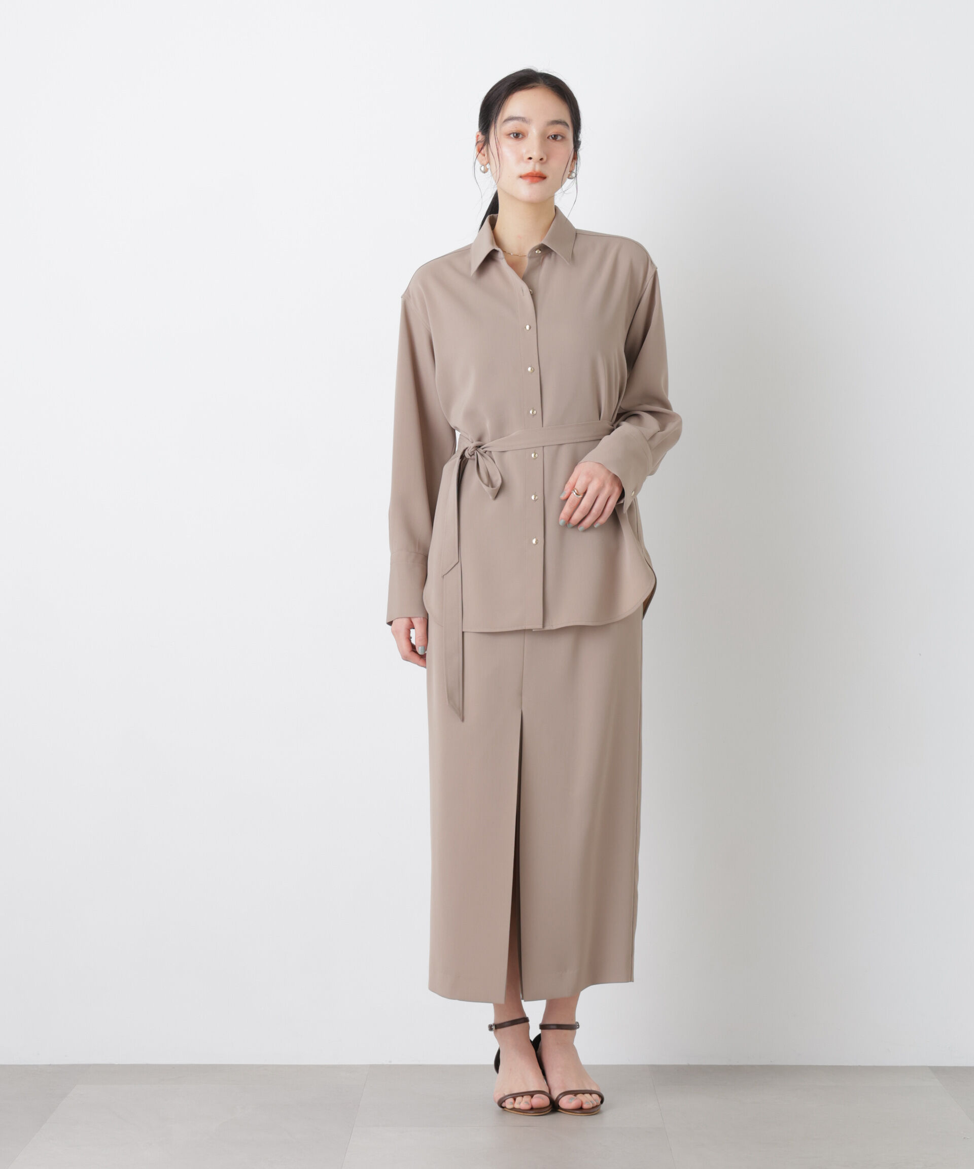 nano･universe「ハイツイストドライタックスリットロングスカート(セットアップ可)」|スカート|