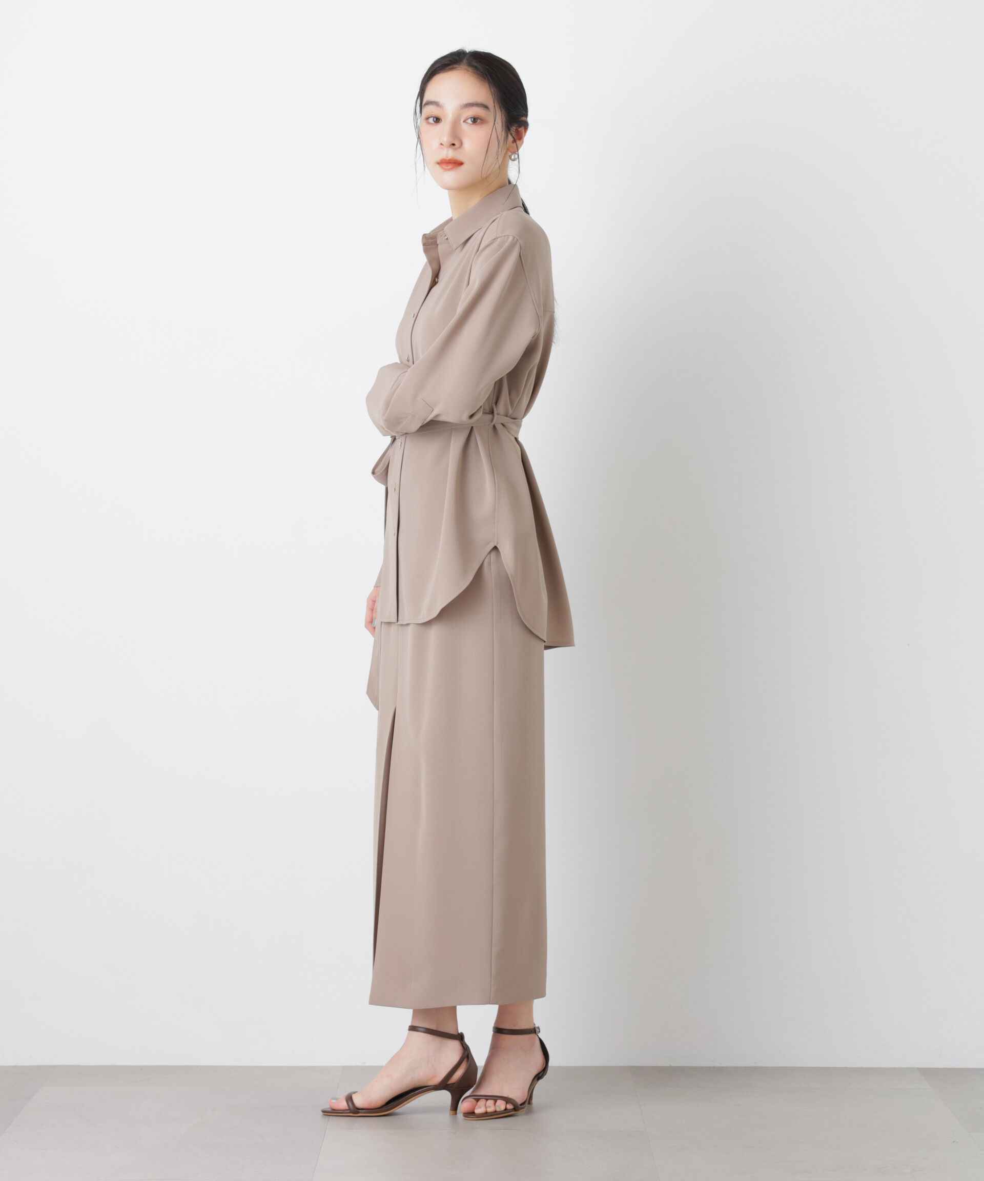 nano･universe「ハイツイストドライタックスリットロングスカート(セットアップ可)」|スカート|