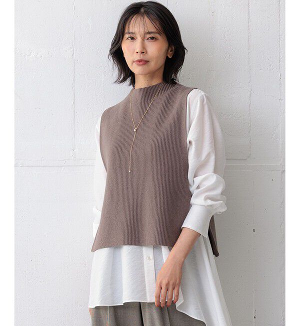 23区「【洗える】コットンリリー ニットベスト」|ニット・セーター|ブラウン系