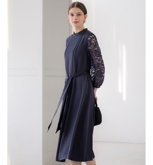 23区「【APPLAUDIR】ノーブルサテン レースコンビドレス」|ドレス|ネイビー