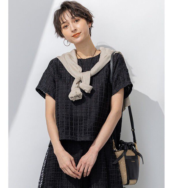 23区「【洗える】Broche チェック レース ブラウス」|シャツ・ブラウス|ブラック系