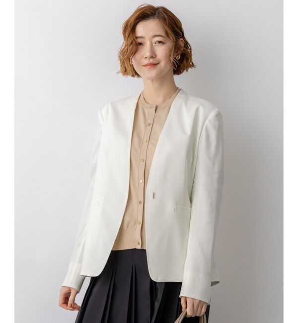 23区「アイアスマットストレッチ ノーカラージャケット」|その他|ホワイト系