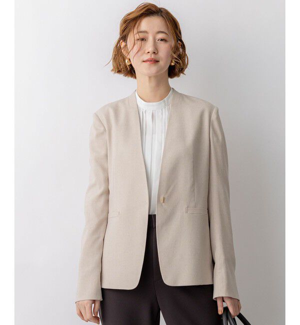 23区「アイアスマットストレッチ ノーカラージャケット」|その他|ベージュ系