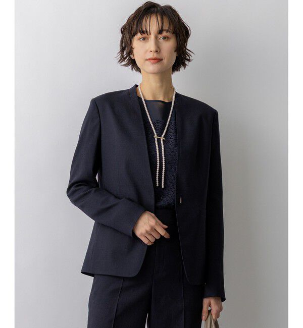 23区「アイアスマットストレッチ ノーカラージャケット」|その他|ネイビー系