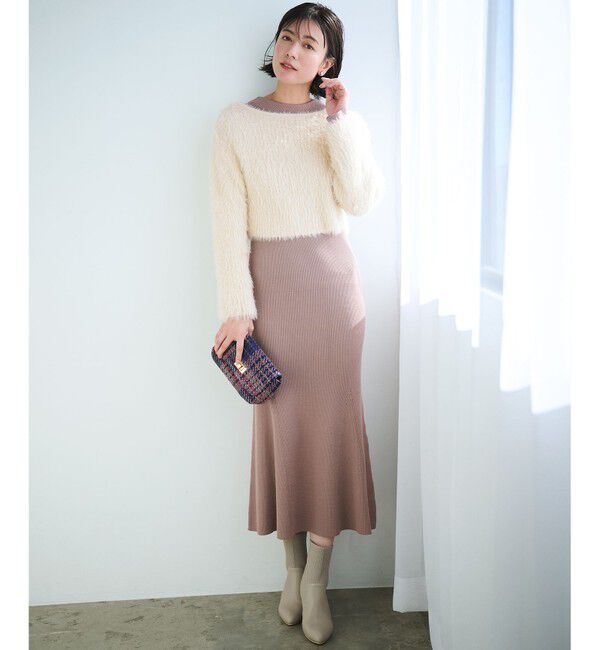 ANY SIS「【2SET】シャギー ニット &times; ワンピース セット」|ワンピース|モカピンク