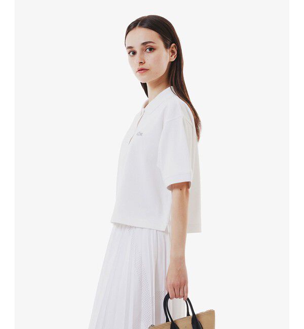 LACOSTE「ヘビーウェイト鹿の子 ワイド クロップド丈 半袖ポロシャツ」|ポロシャツ|