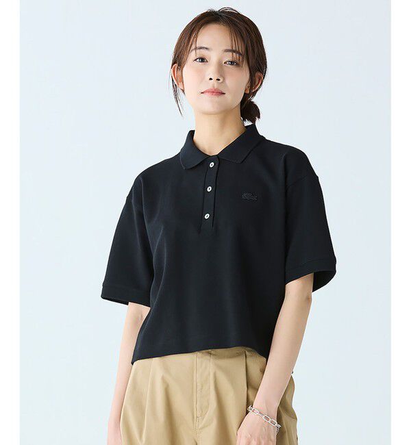 LACOSTE「ヘビーウェイト鹿の子 ワイド クロップド丈 半袖ポロシャツ」|ポロシャツ|