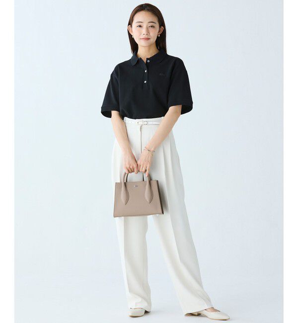 LACOSTE「ヘビーウェイト鹿の子 ワイド クロップド丈 半袖ポロシャツ」|ポロシャツ|