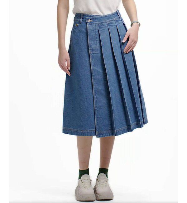 LACOSTE「アシンメトリーデニムプリーツラップスカート」|スカート|ブルー