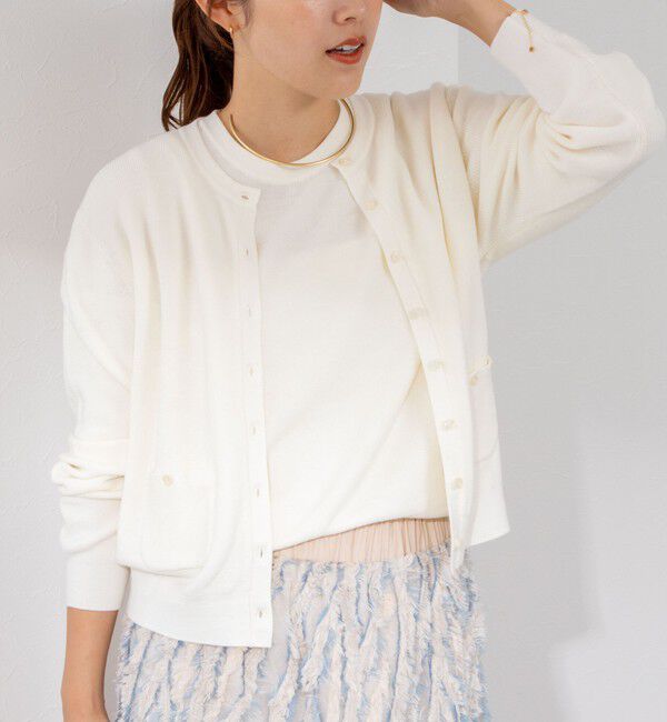 NOLLEY'S「《手洗い可能》ESPOIR 16G片畦クルーネックカーディガン」|カーディガン|オフホワイト