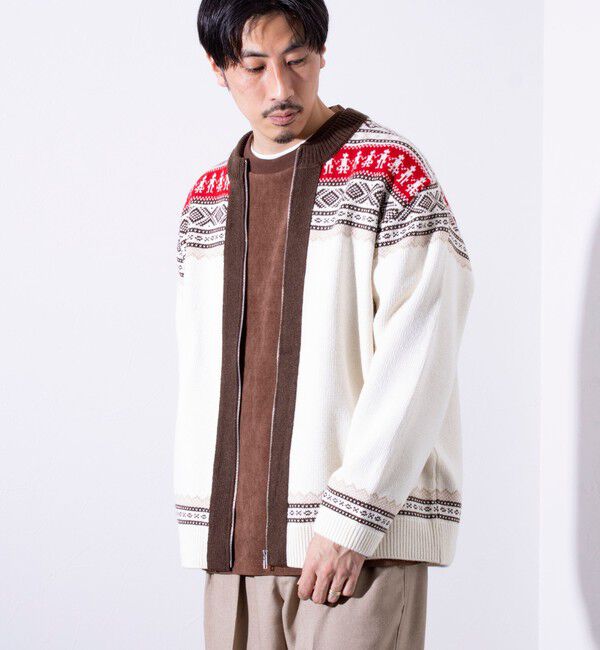 GLOSTER「【GLOSTER/グロスター】フェアアイル柄 エスニック ジップカーディガン ユニセックス」|カーディガン|