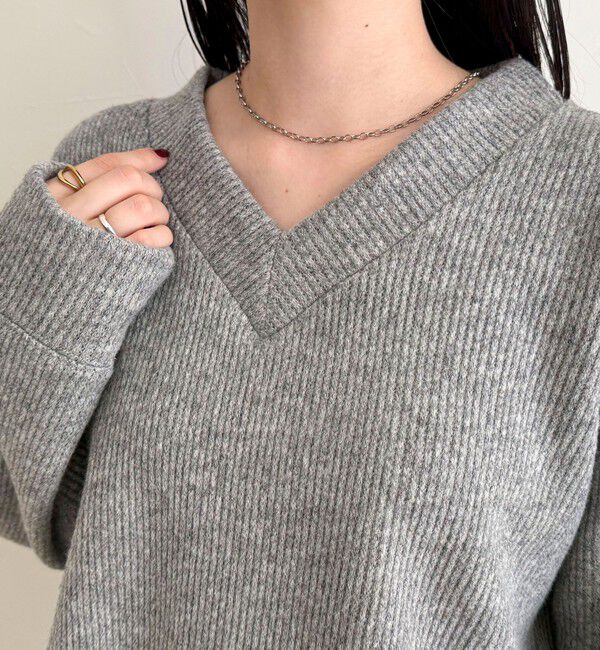 fredy emue「リブ見えニットソーVネックプルオーバー」|Tシャツ・カットソー|