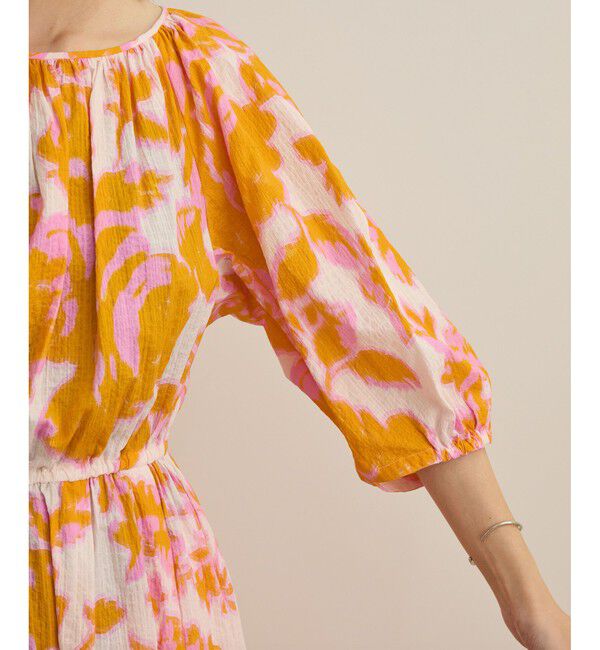 ROPE「【DEVEAUX（デヴォー）】別注ボカシフラワーウエストギャザーワンピース/洗える」|ワンピース|