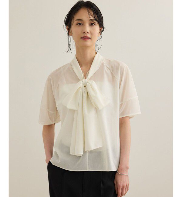 ROPE「【洗える】シアートリコットボウタイブラウス」|Tシャツ・カットソー|ホワイト(10)