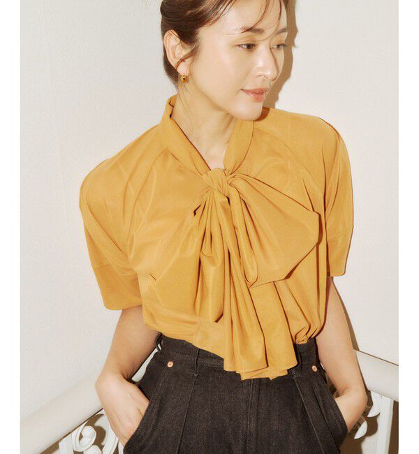 ROPE「【洗える】シアートリコットボウタイブラウス」|Tシャツ・カットソー|オレンジ(70)
