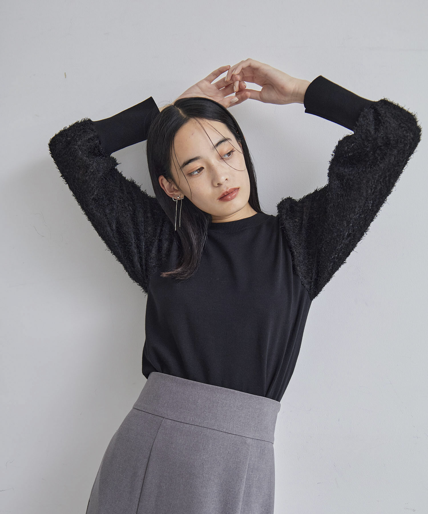 VIS「布帛スリーブドッキングニットプルオーバー」|ニット・セーター|