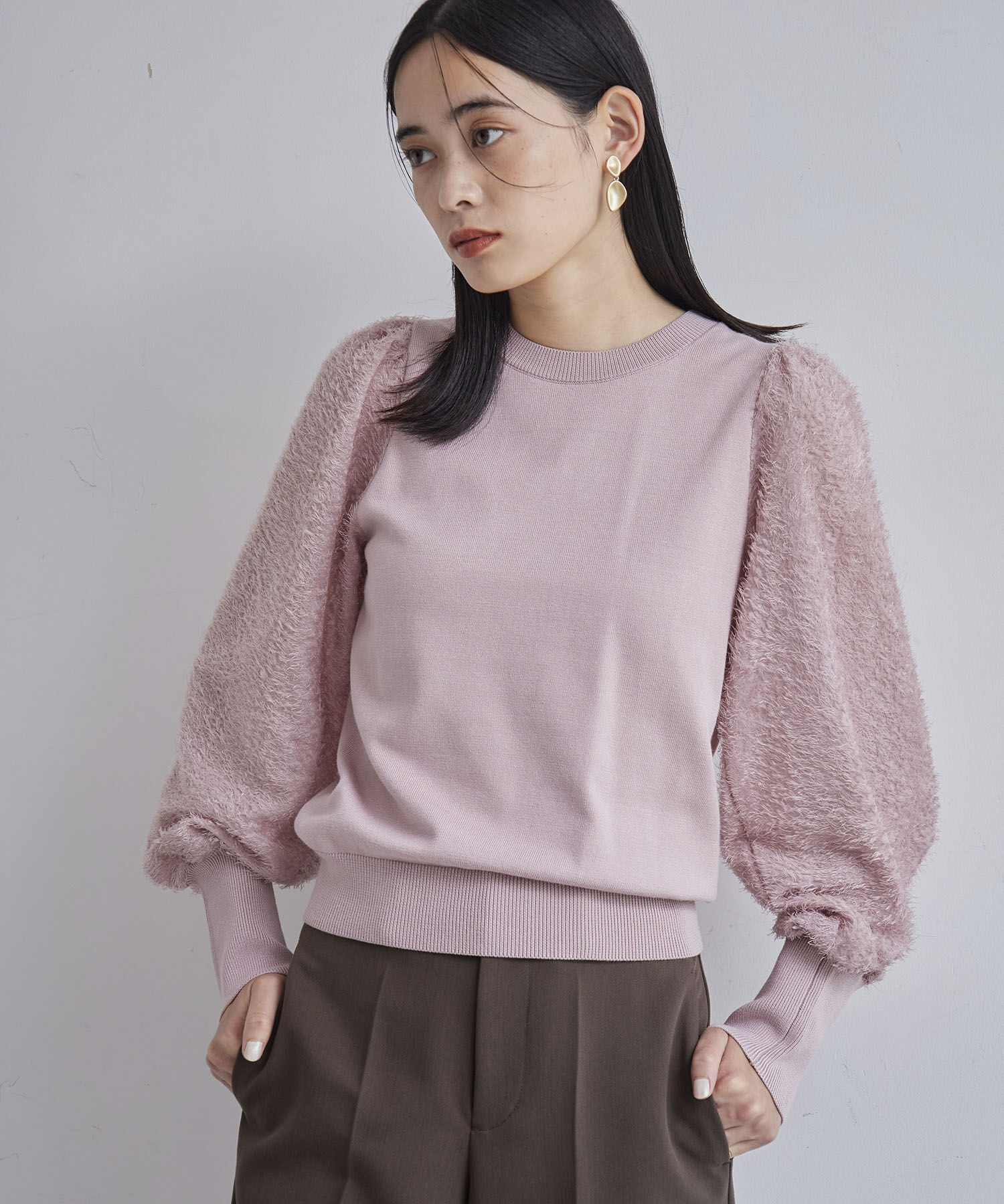 VIS「布帛スリーブドッキングニットプルオーバー」|ニット・セーター|