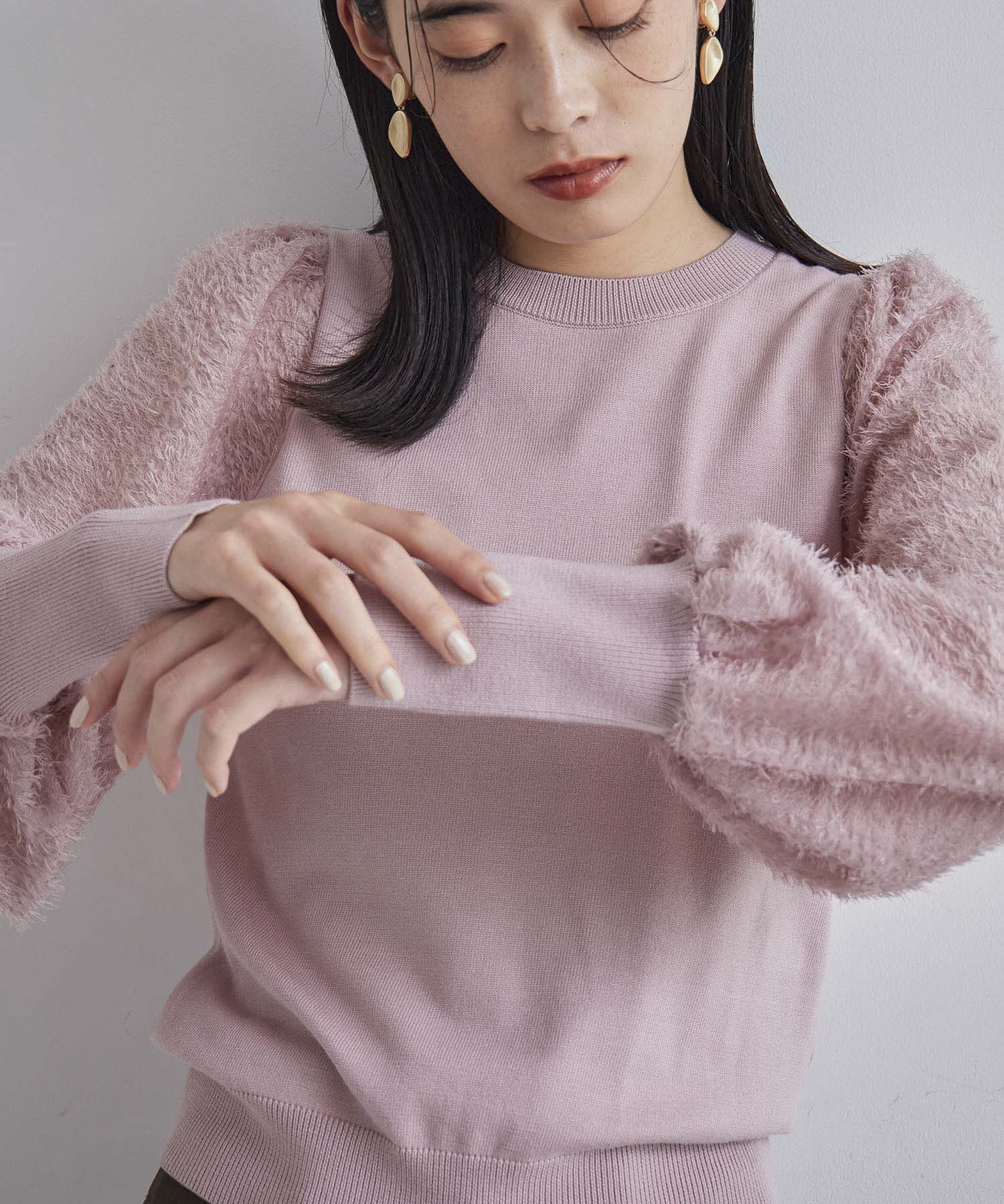 VIS「布帛スリーブドッキングニットプルオーバー」|ニット・セーター|